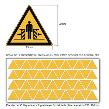 Pictogramme DANGER ÉCRASEMENT - W019 - Norme ISO 7010 - Base 25mm en planche