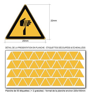 Pictogramme DANGER ÉLÉMENT POINTU - W022 - ISO 7010 - Base 25mm en planche