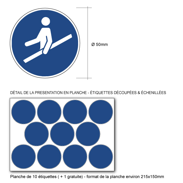 Pictogramme UTILISER LA MAIN COURANTE - M012 - ISO 7010