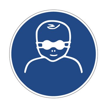 Pictogramme PROTECTION OPAQUE DES YEUX OBLIGATOIRE POUR LES ENFANTS EN BAS ÂGE - M025 - ISO 7010