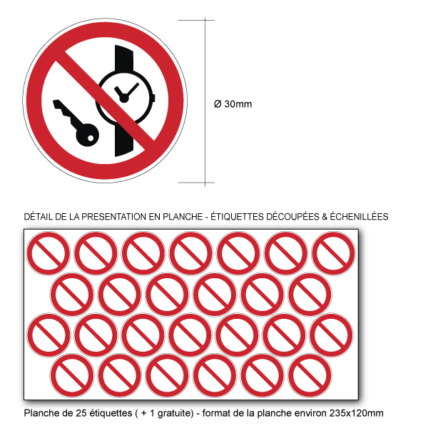 Pictogramme ARTICLES MÉTALLIQUES OU MONTRES INTERDITS - P008 - ISO 7010