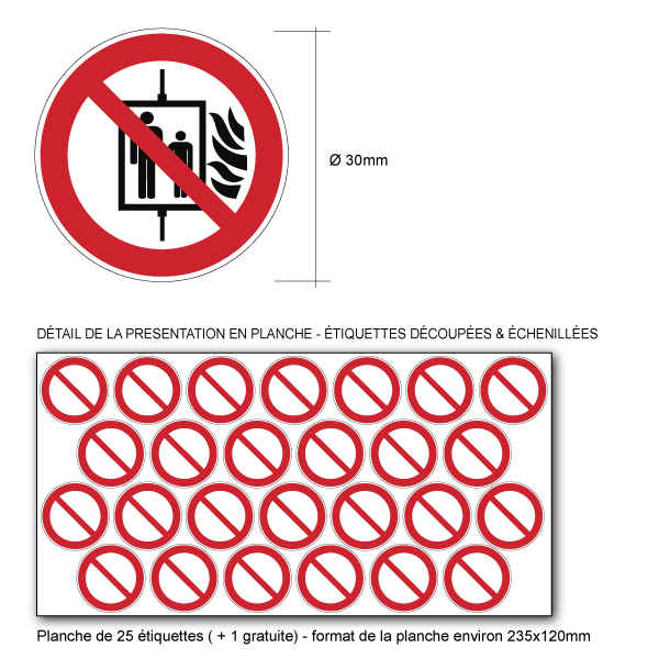 Pictogramme INTERDICTION D'UTILISER L'ASCENSEUR EN CAS D'INCENDIE - P020 - ISO 7010