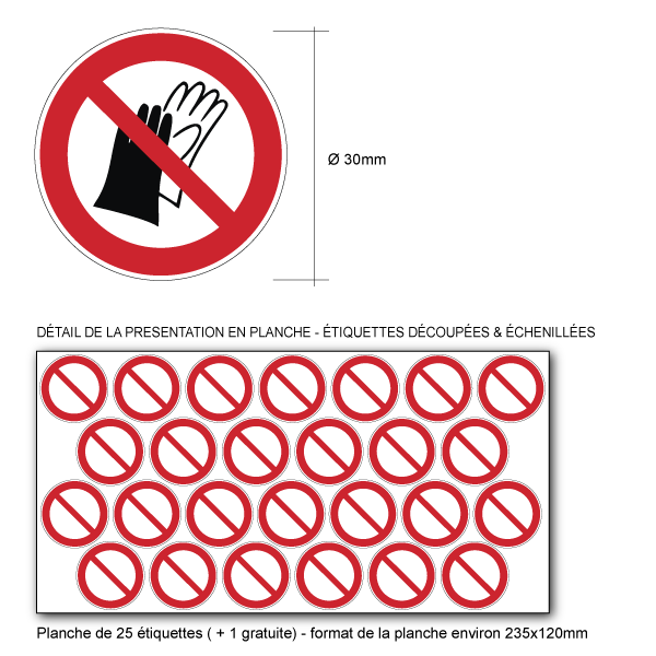 Pictogramme PORT DES GANTS INTERDIT - P028 - ISO 7010