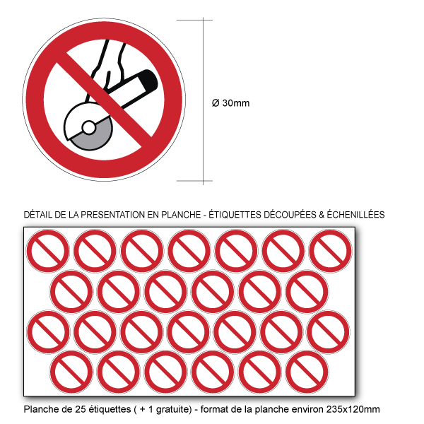 Pictogramme INTERDICTION D'UTILISER AVEC UNE MEULEUSE PORTATIVE - P034 - ISO 7010