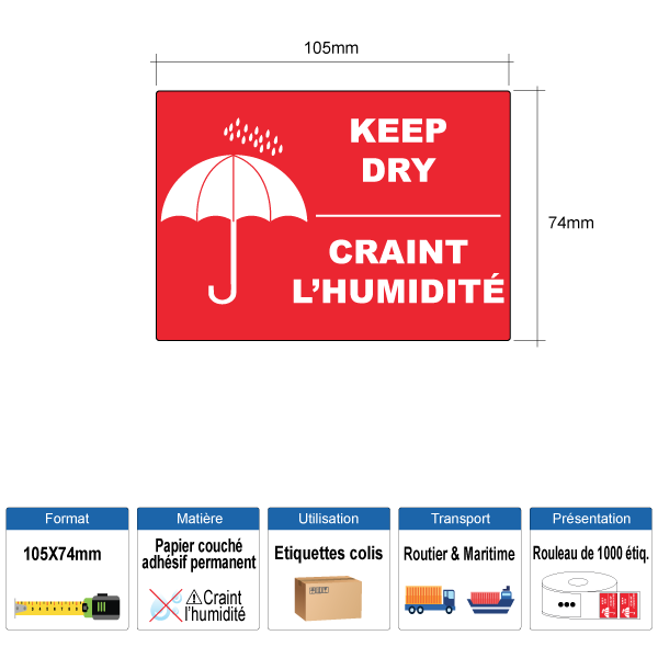 Étiquette Craint l'humidité-CB-105X74MM-RLX1000EX.